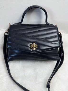 Tory Burch Kira Turnlock Leather Chevron Crossbody Top Handle Bag